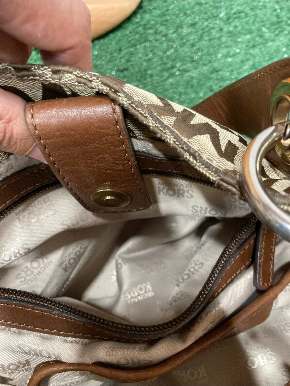 Michael Kors Brown & Beige MK Logo Shoulder Bag (OKPM-09-041)